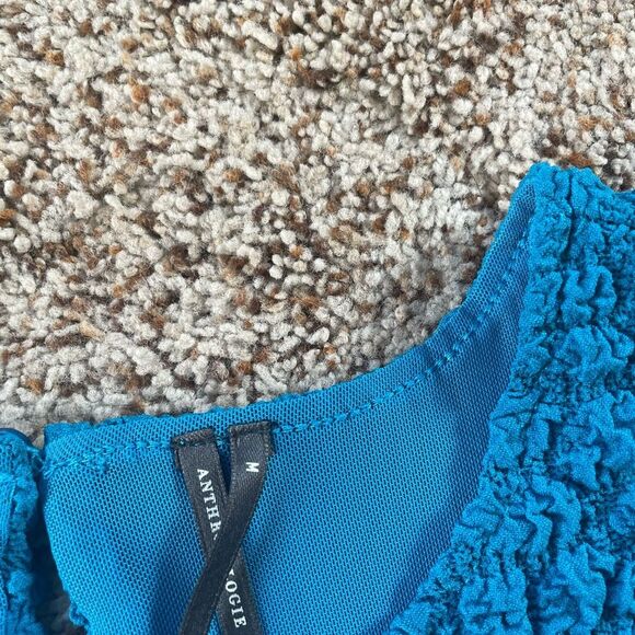 Anthropologie sinched Teal Textured Sleeveless Mini Dress tight at the bottom - Picture 11 of 12